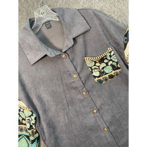 SHEIN M Boho Chic Button‎ Up Corduroy Paisley Geo Tribal Shacket Bell Sleeve